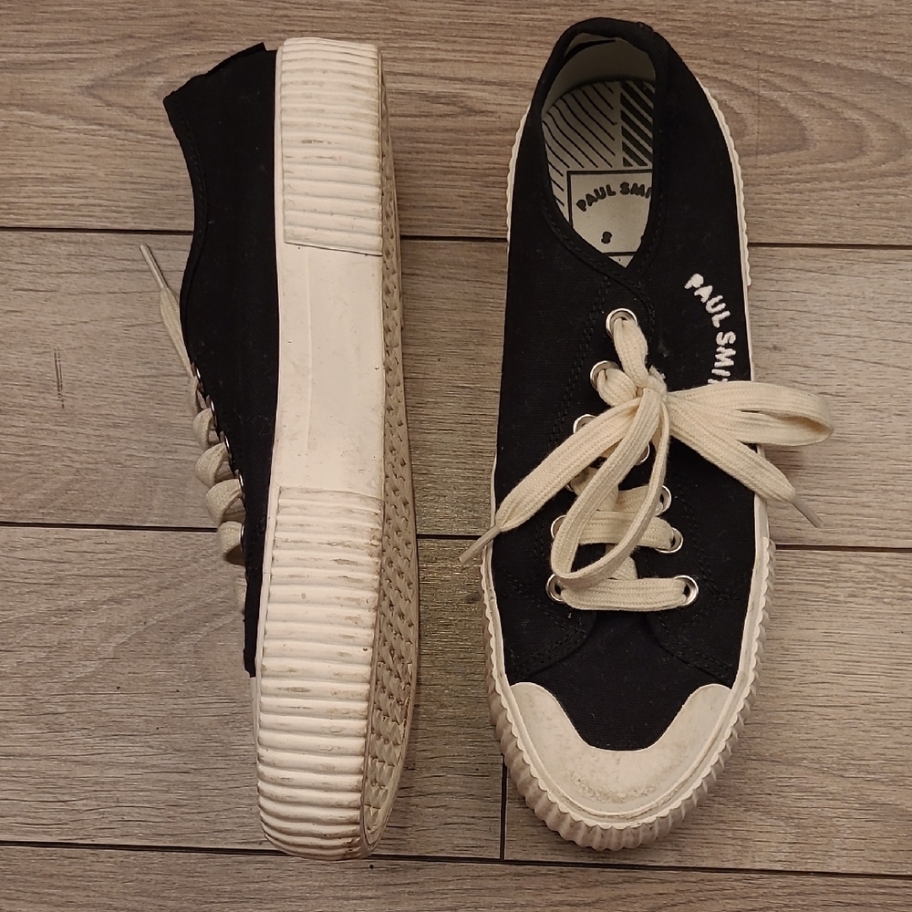 PAUL SMITH Black White Canvas Rubber Sz 8 Mens Low Top Sneakers Shoes